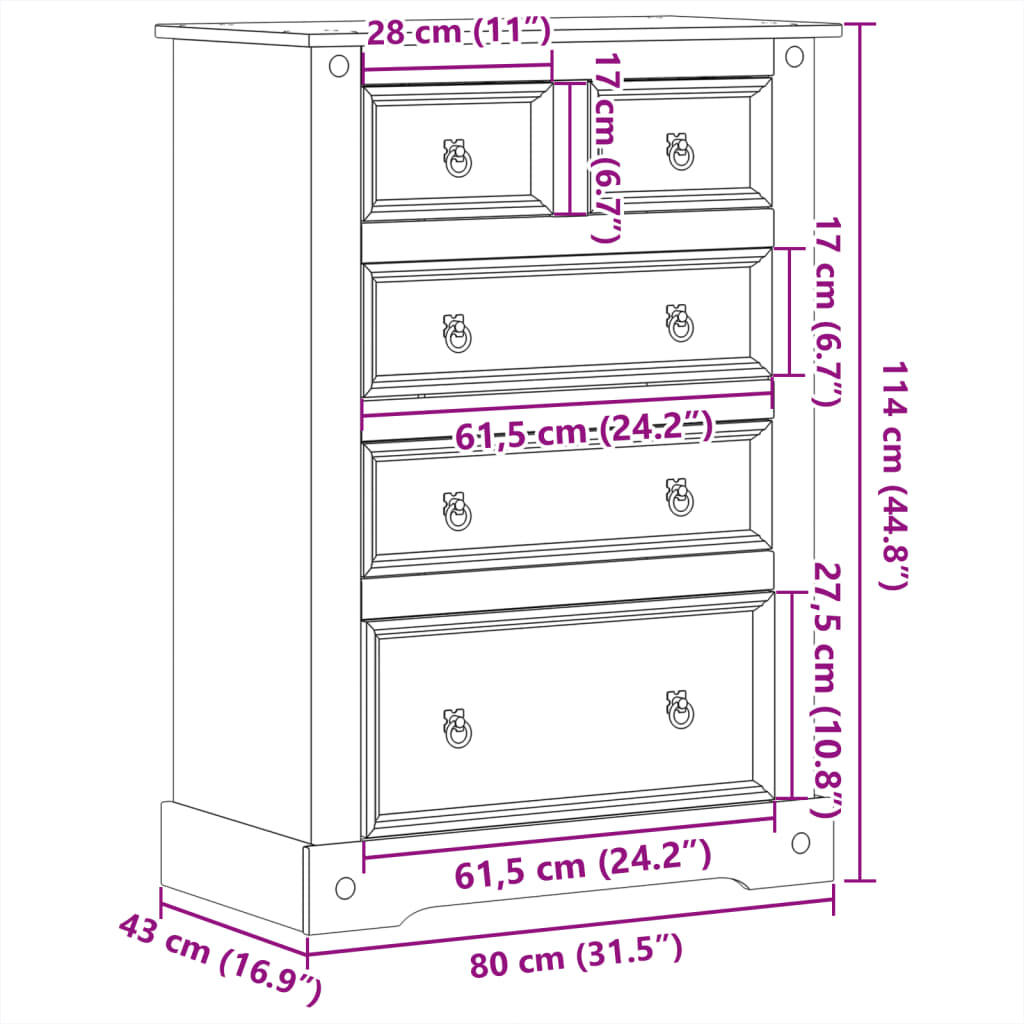 Commode Corona 80x43x114 cm bois massif de pin - XIOS