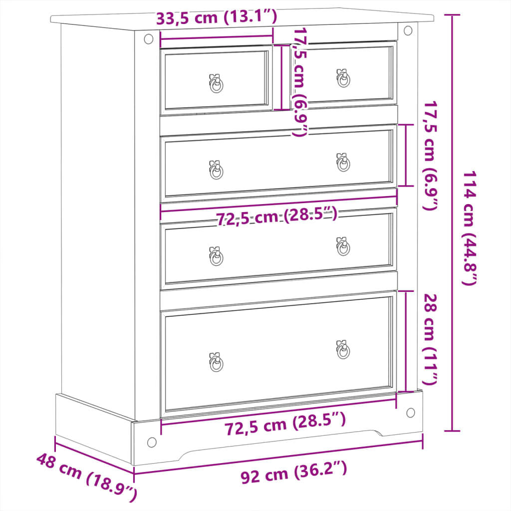 Commode Corona 92x48x114 cm bois massif de pin - XIOS