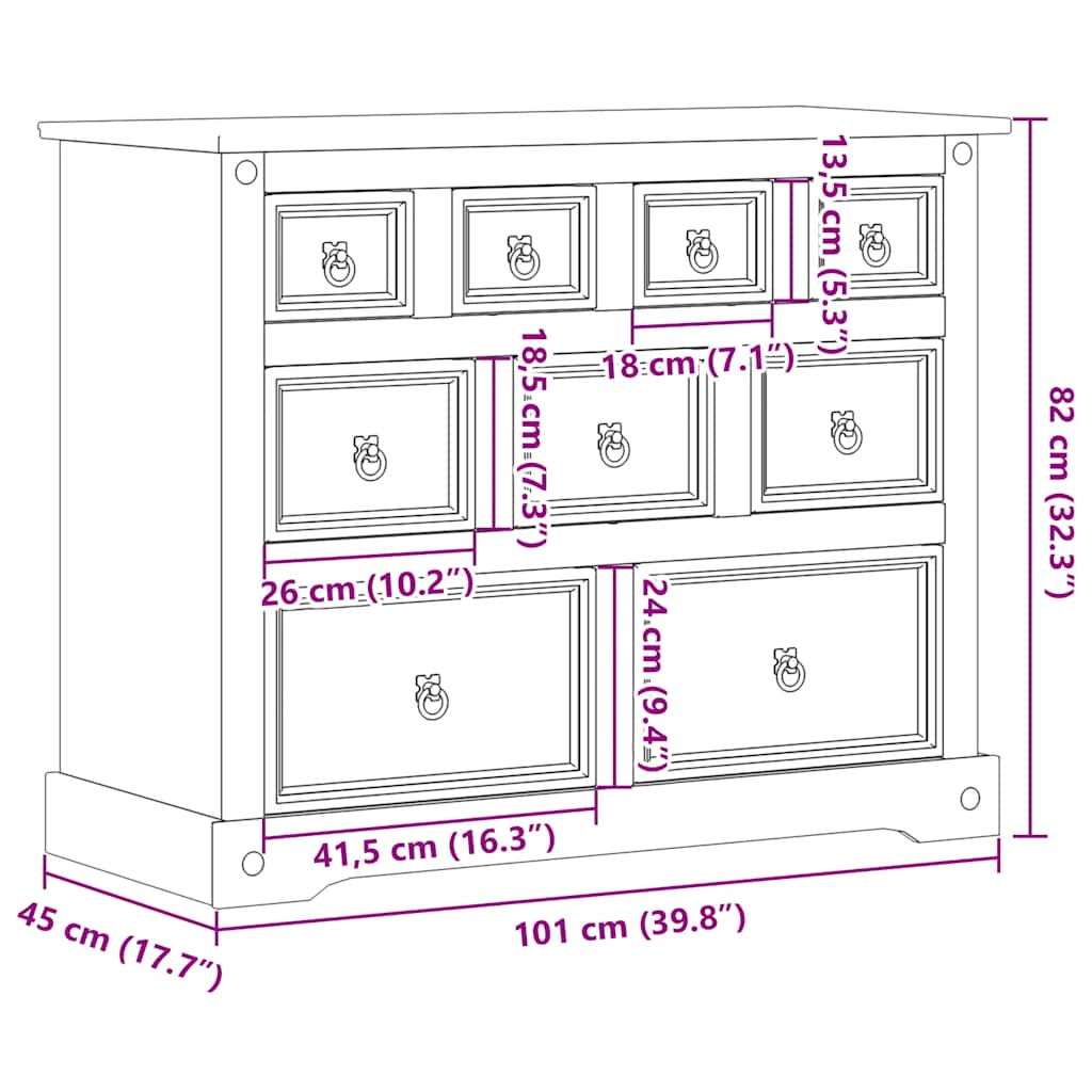 Commode Corona 101x45x82 cm bois massif de pin - XIOS