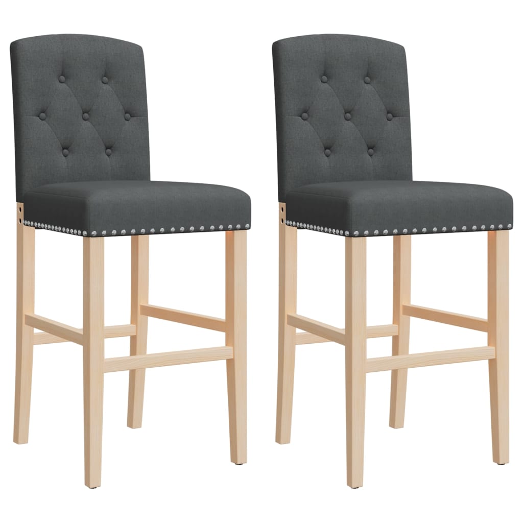 Chaises de bar lot de 2 bois massif d'hévéa et tissu Tabourets de bar vidaXL