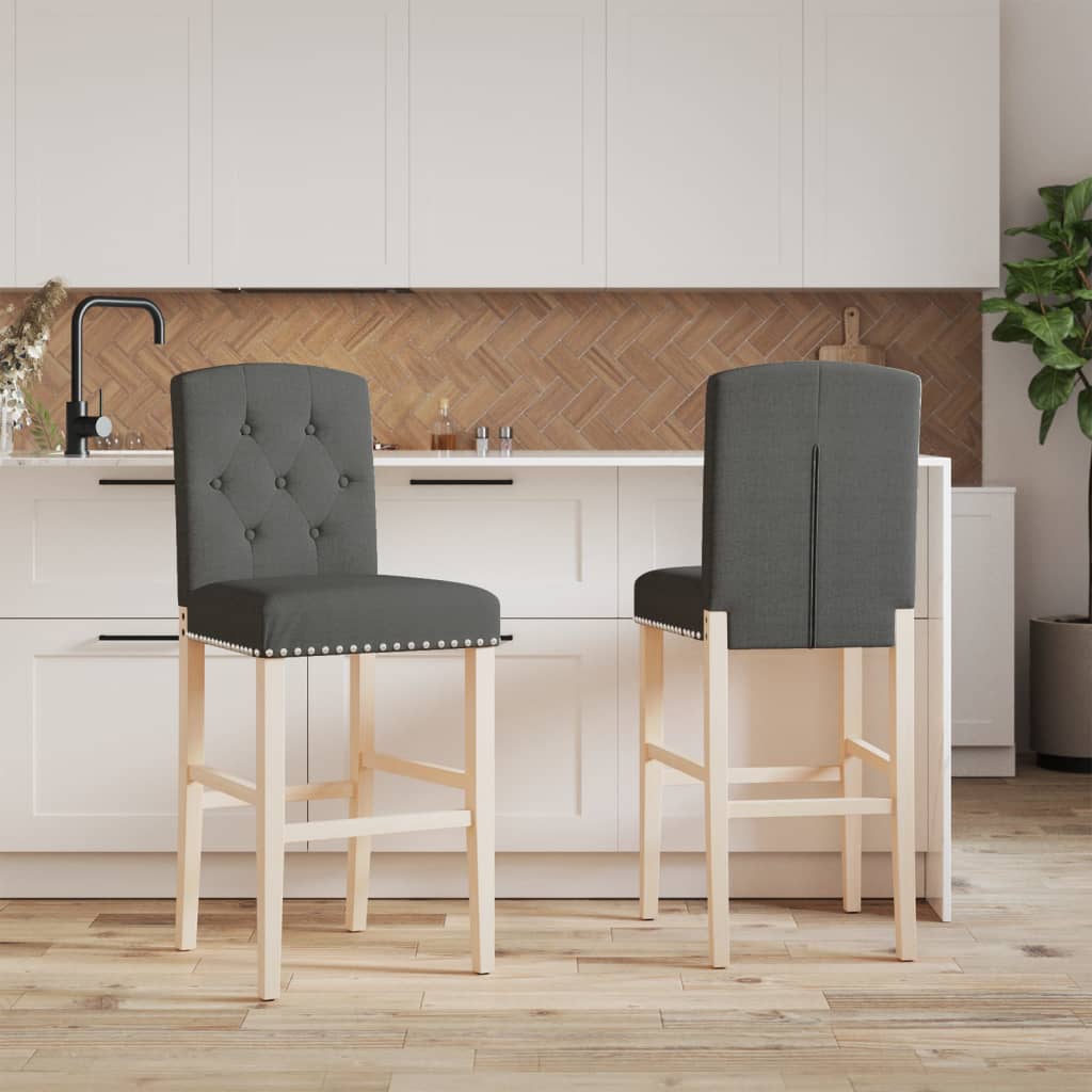 Chaises de bar lot de 2 bois massif d'hévéa et tissu Tabourets de bar vidaXL