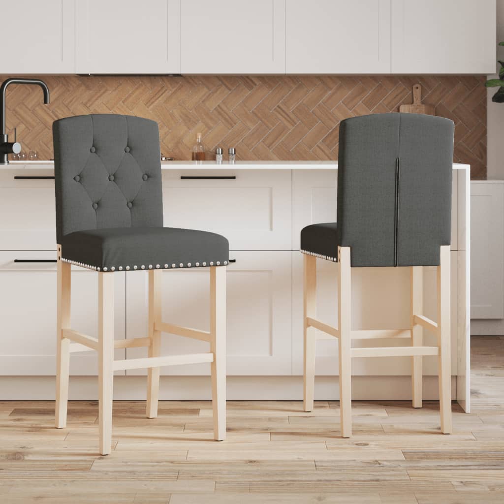 Chaises de bar lot de 2 bois massif d'hévéa et tissu Tabourets de bar vidaXL