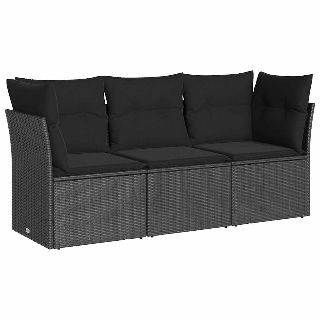 Salon de jardin 3 pcs avec coussins noir résine tressée