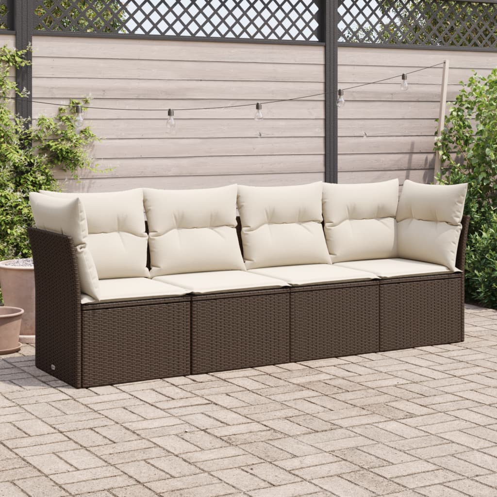 Salon de jardin 4 pcs avec coussins marron résine tressée