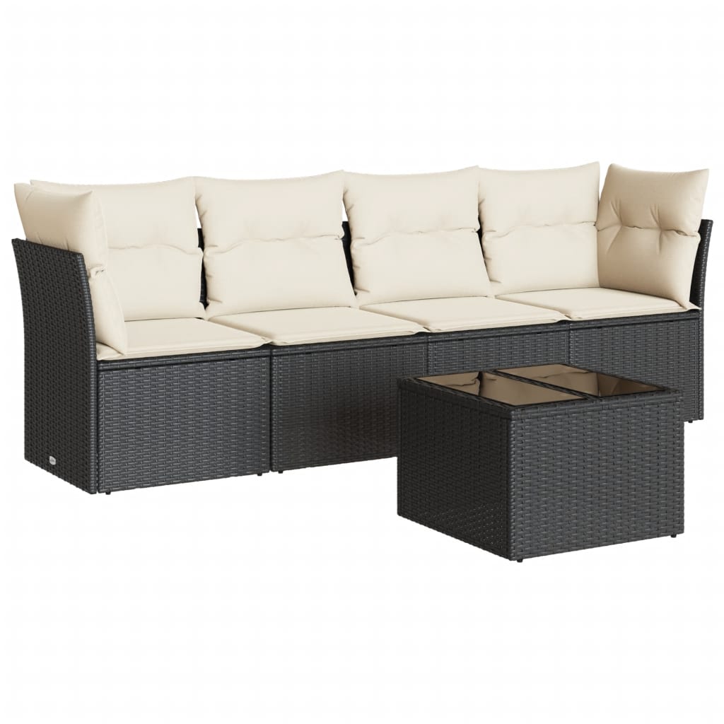 Salon de jardin 5 pcs avec coussins noir résine tressée