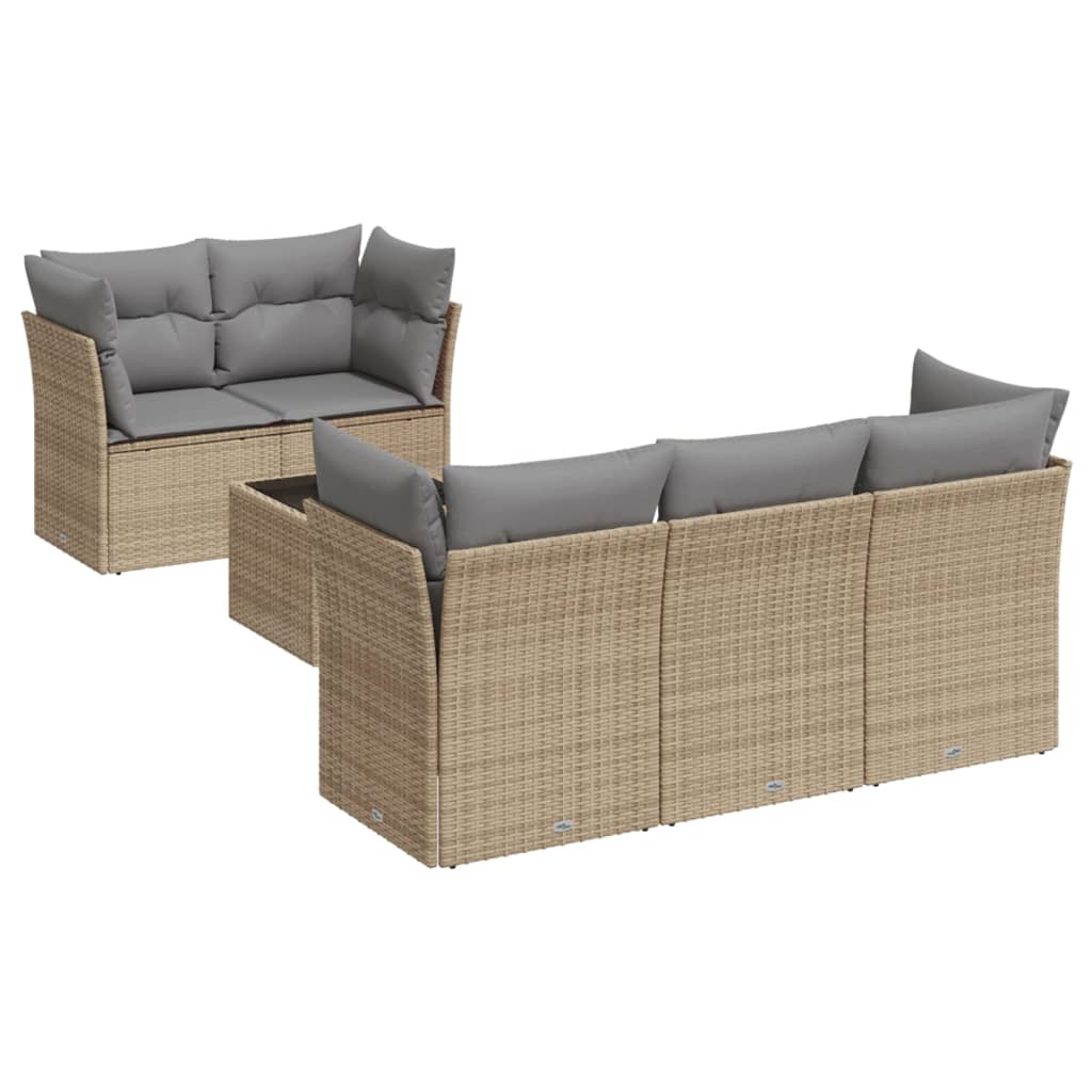 Salon de jardin avec coussins 6 pcs beige résine tressée