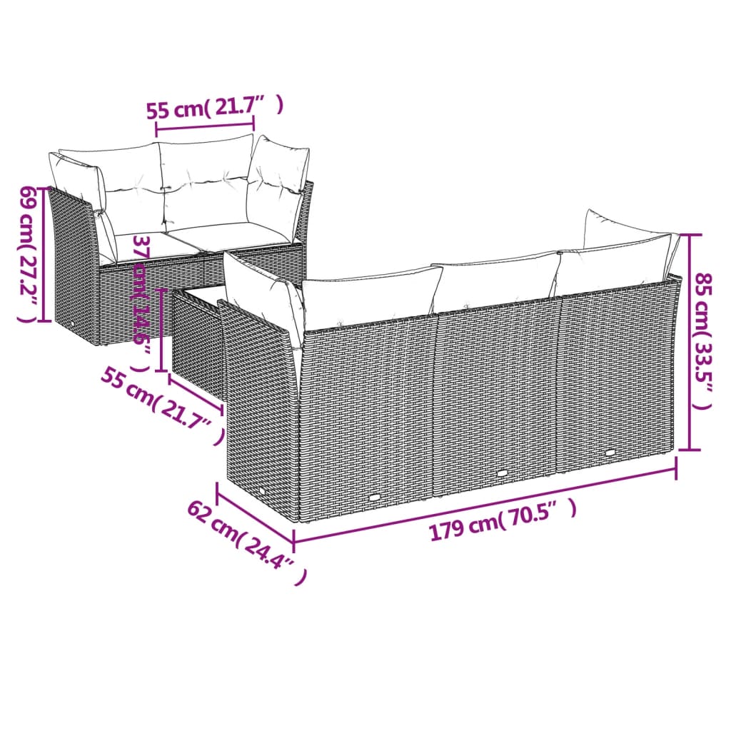 Salon de jardin avec coussins 6 pcs beige résine tressée