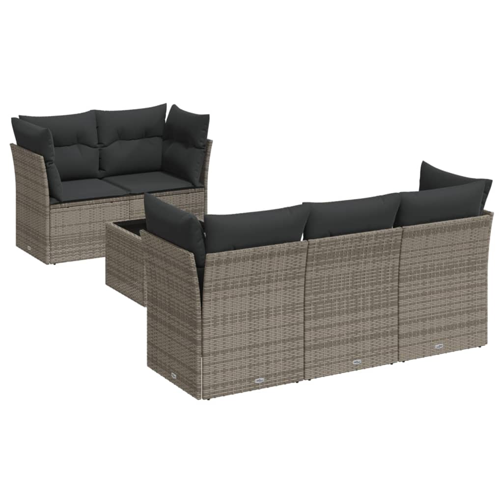 Salon de jardin 6 pcs avec coussins gris résine tressée