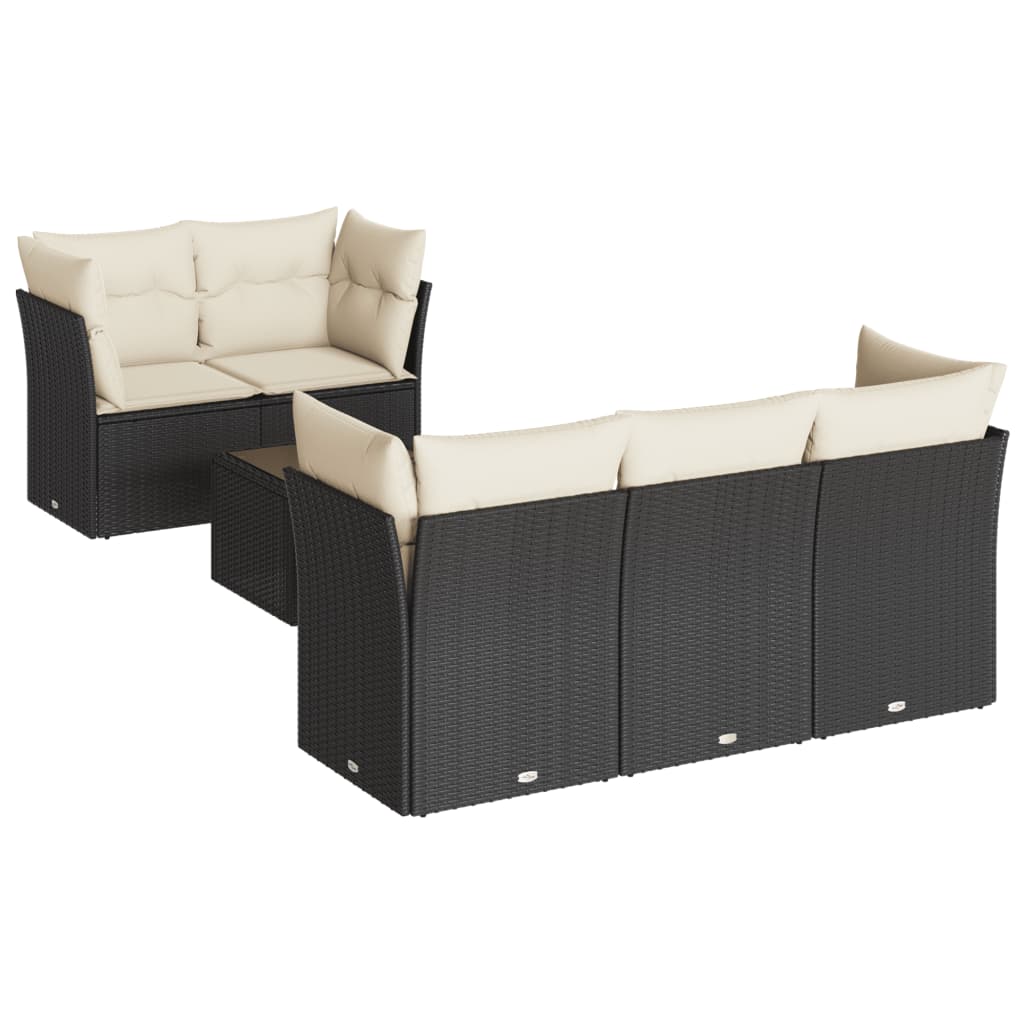 Salon de jardin 7 pcs avec coussins noir résine tressée