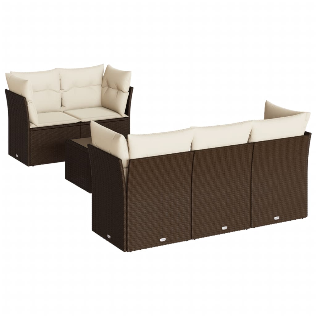 Salon de jardin avec coussins 7 pcs marron résine tressée