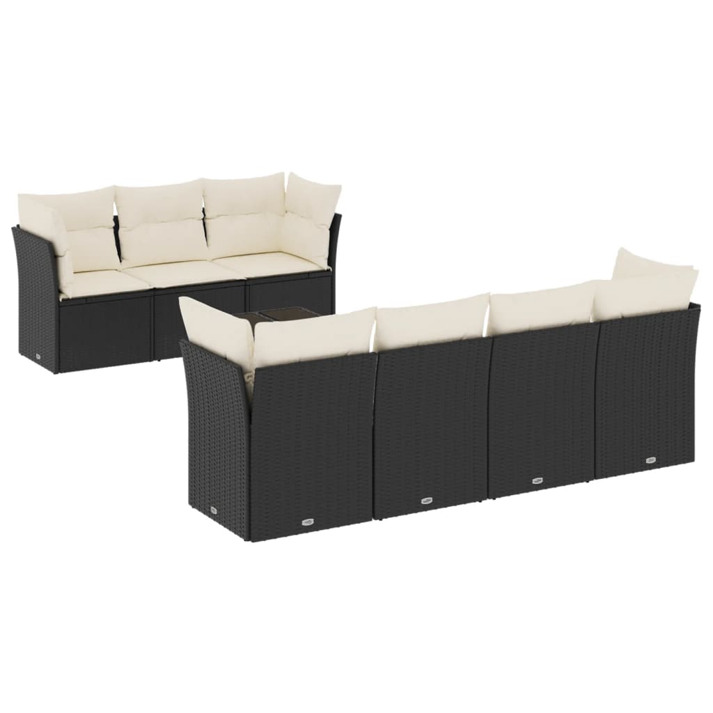 Salon de jardin 8 pcs avec coussins noir résine tressée