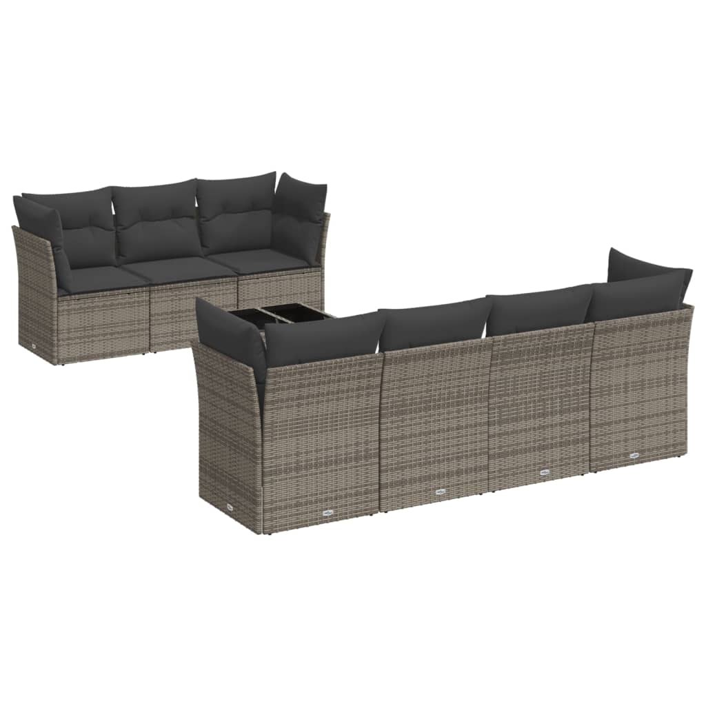 Salon de jardin 8 pcs avec coussins gris résine tressée
