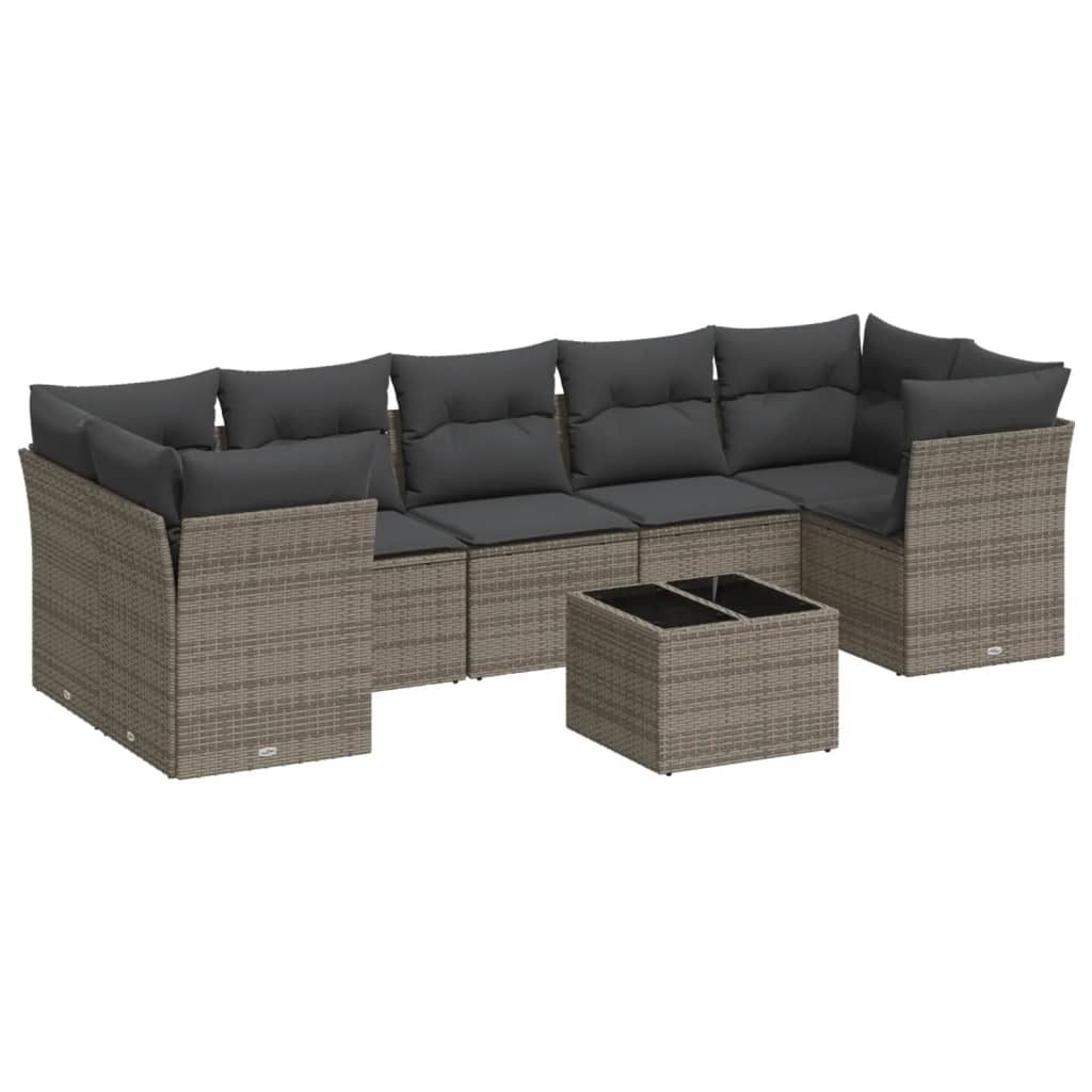 Salon de jardin 8 pcs avec coussins gris résine tressée