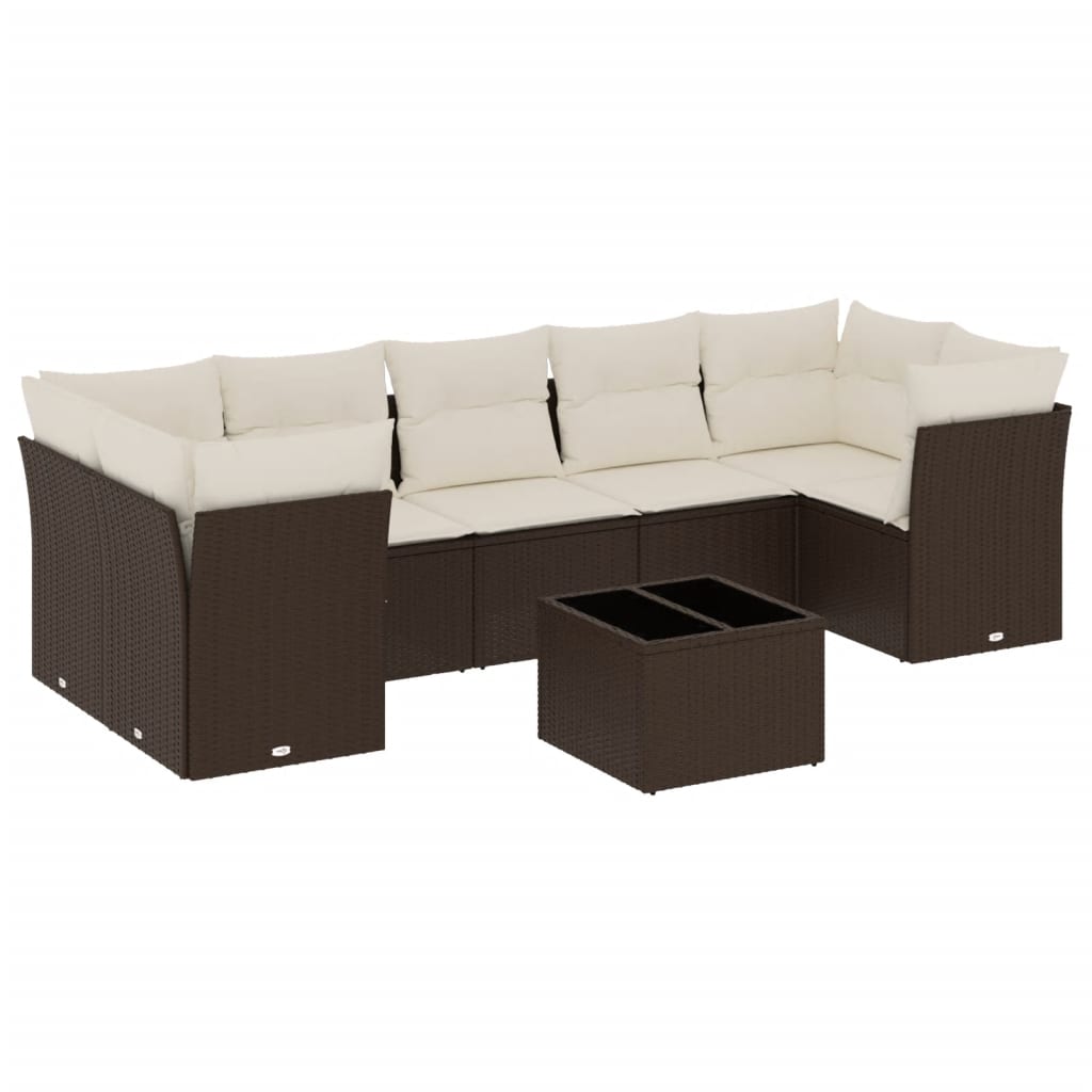 Salon de jardin 8 pcs avec coussins marron résine tressée