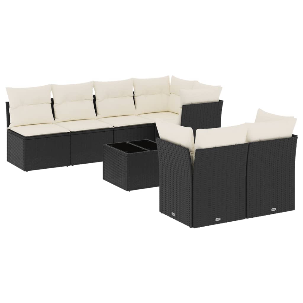 Salon de jardin 8 pcs avec coussins noir résine tressée