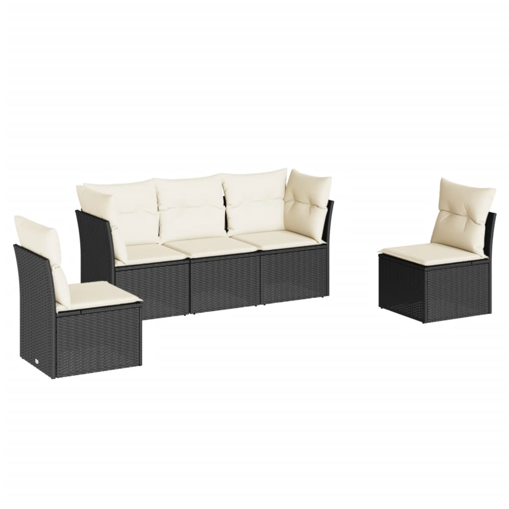 Salon de jardin 5 pcs avec coussins noir résine tressée