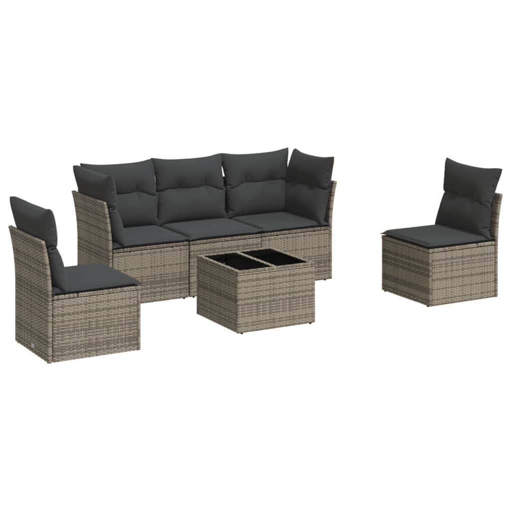 Salon de jardin 6 pcs avec coussins gris résine tressée