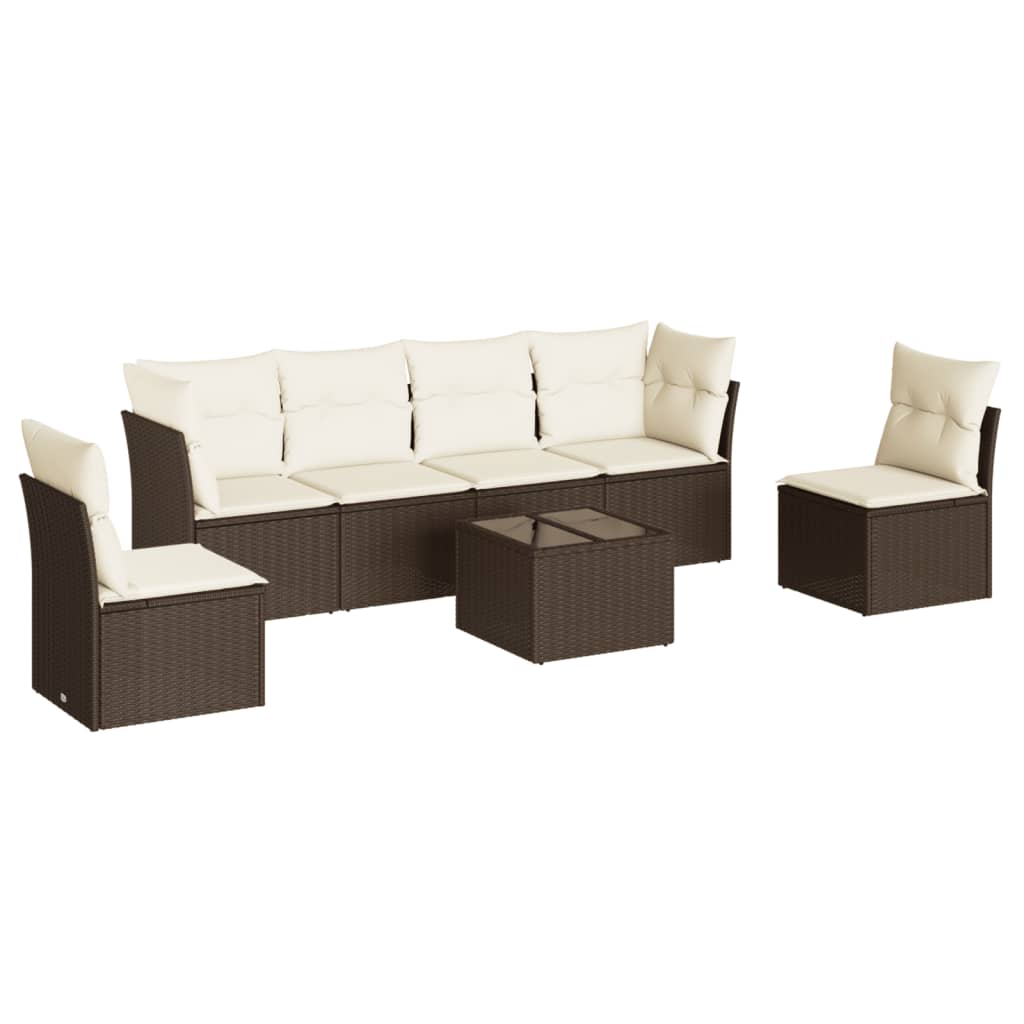 Salon de jardin avec coussins 7 pcs marron résine tressée