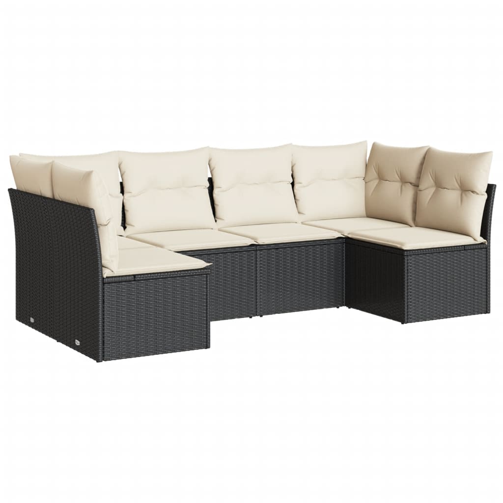 Salon de jardin 6 pcs avec coussins noir résine tressée