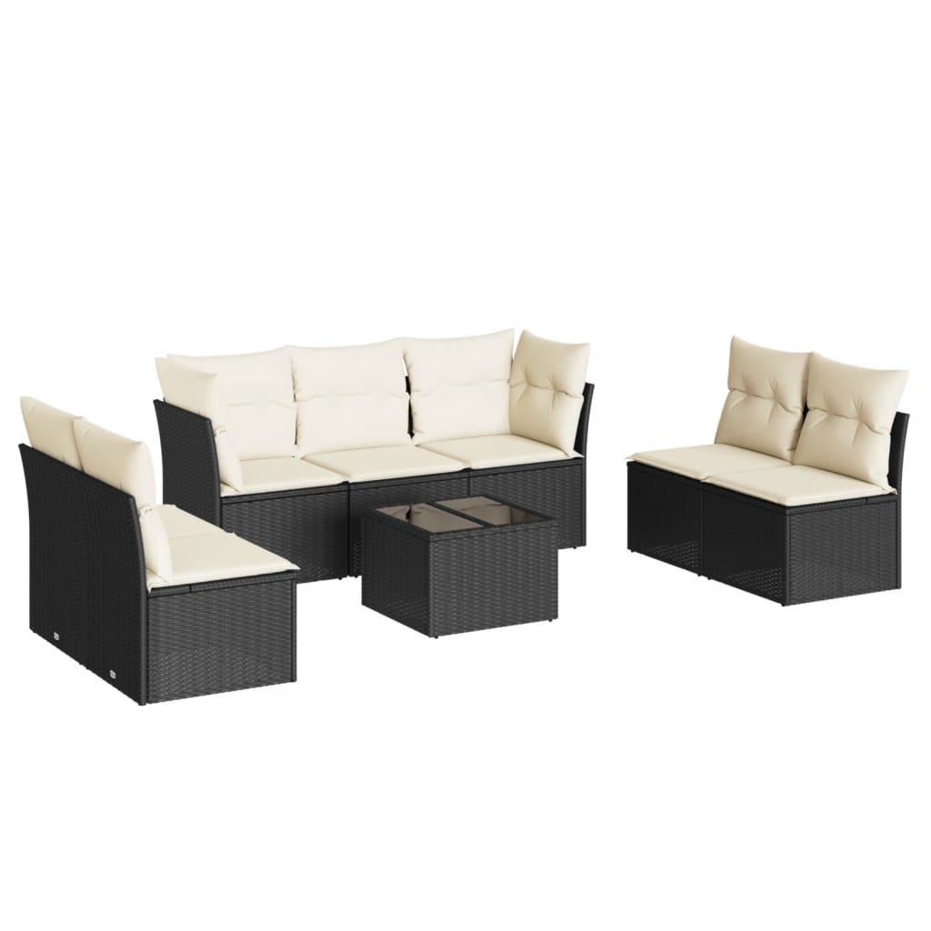 Salon de jardin 8 pcs avec coussins noir résine tressée