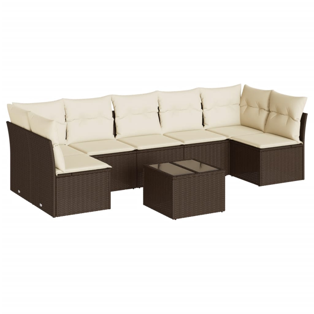 Salon de jardin 8 pcs avec coussins marron résine tressée