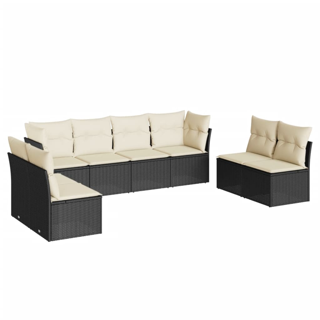 Salon de jardin 8 pcs avec coussins noir résine tressée