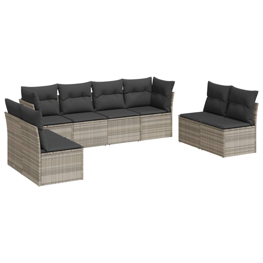 Salon de jardin 8 pcs avec coussins gris clair résine tressée