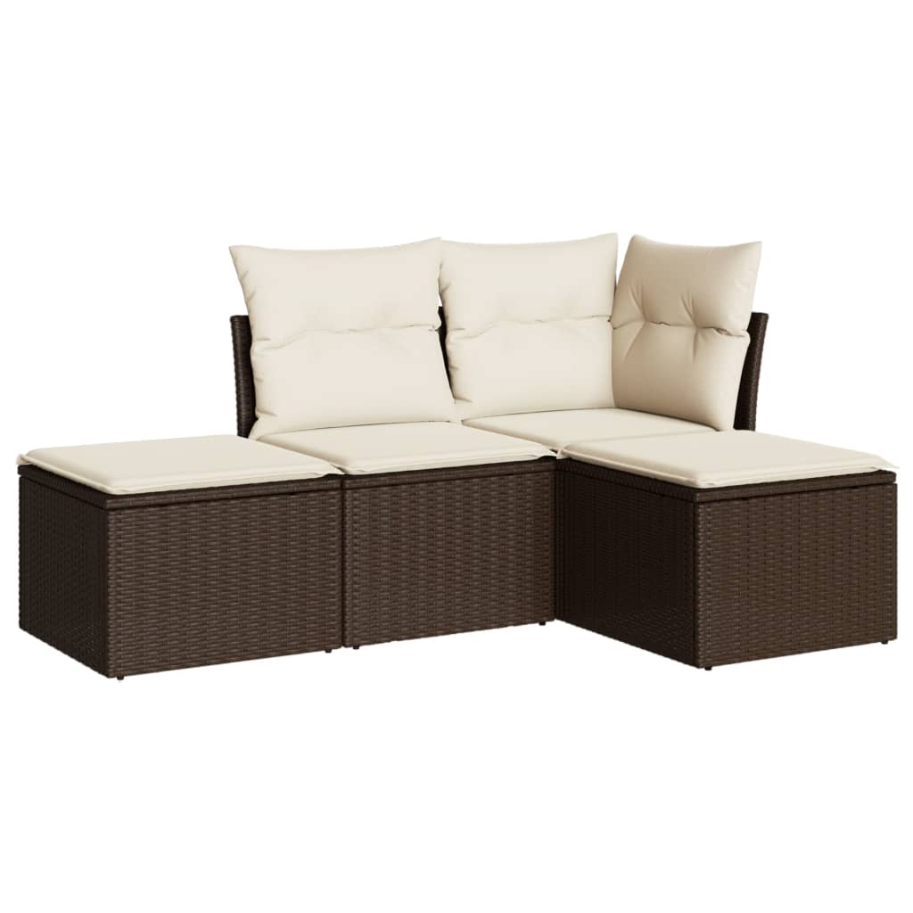 Salon de jardin 4 pcs avec coussins marron résine tressée