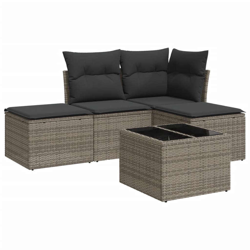 Salon de jardin 5 pcs avec coussins gris résine tressée