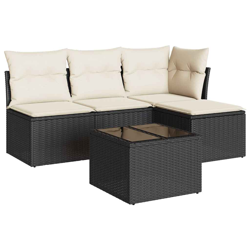 Salon de jardin 5 pcs avec coussins noir résine tressée
