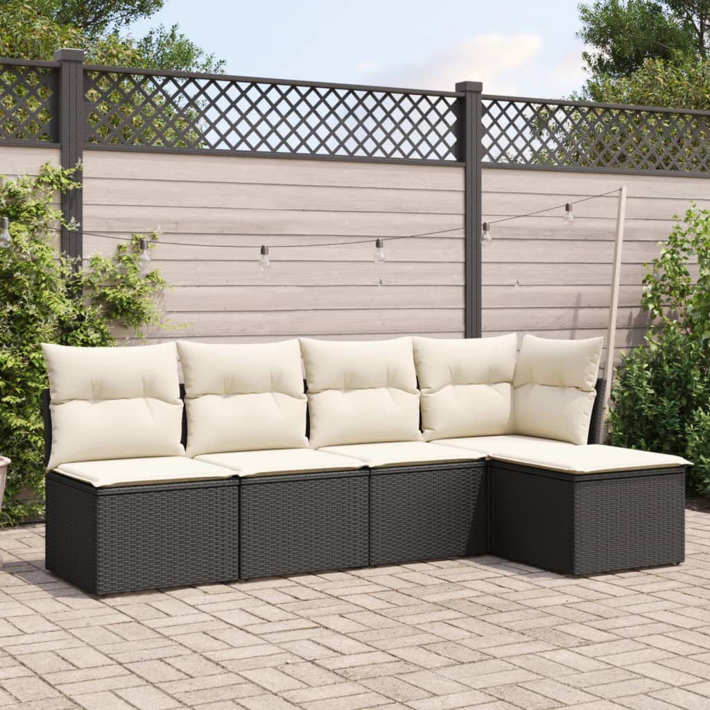 Salon de jardin 5 pcs avec coussins noir résine tressée