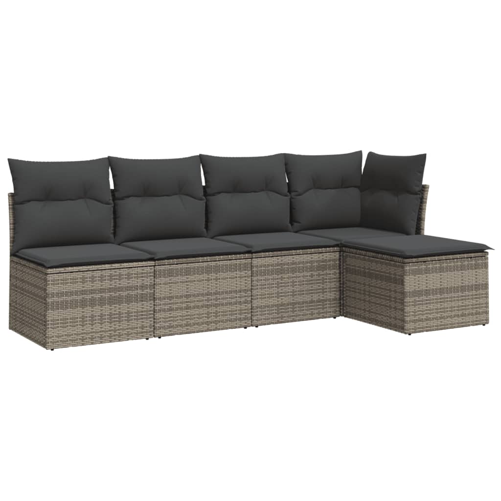 Salon de jardin 5 pcs avec coussins gris résine tressée