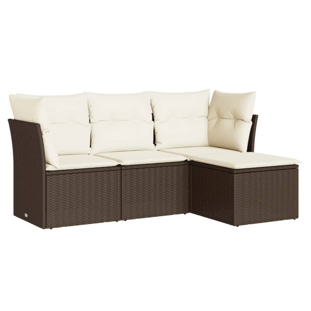Salon de jardin 4 pcs avec coussins marron résine tressée