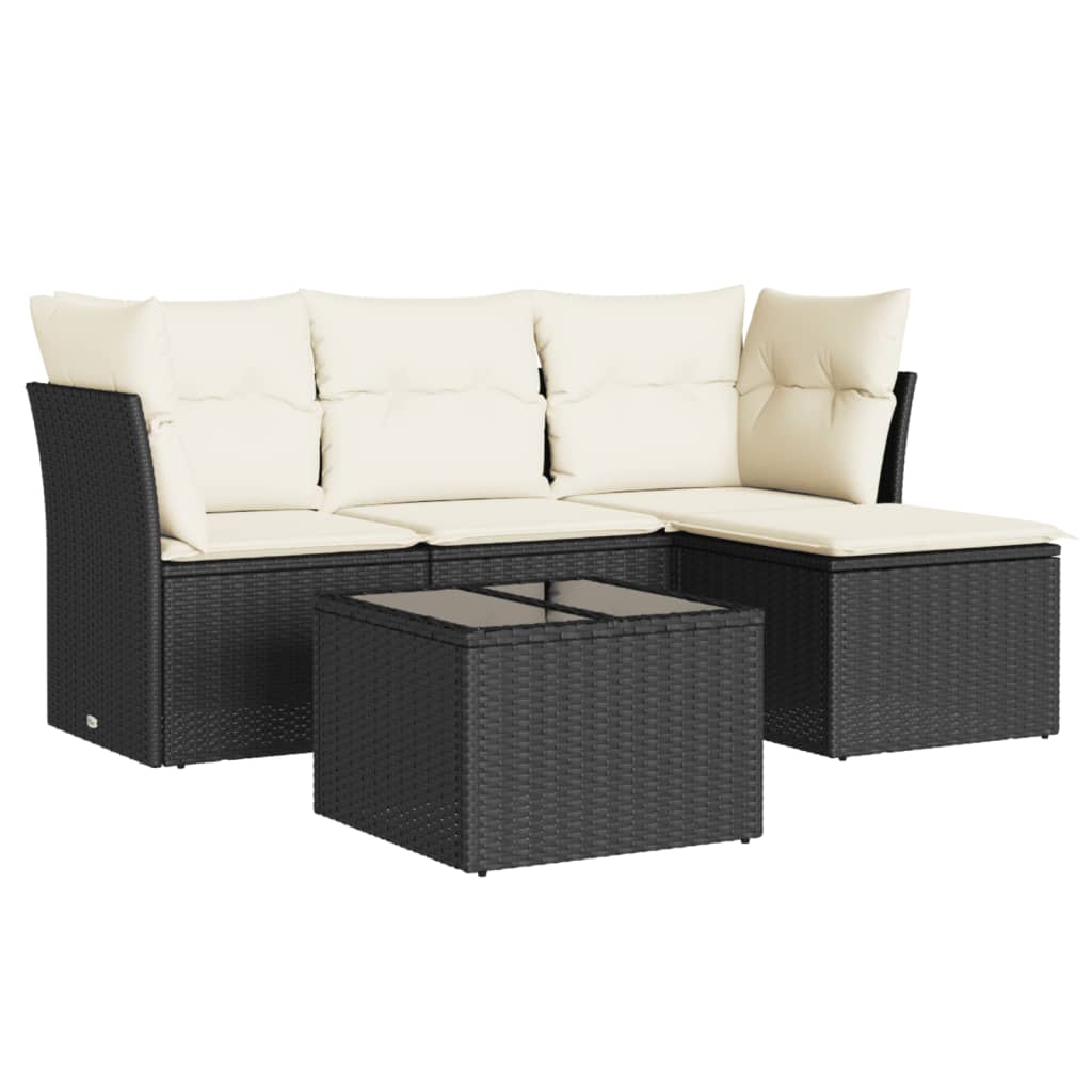 Salon de jardin 5 pcs avec coussins noir résine tressée