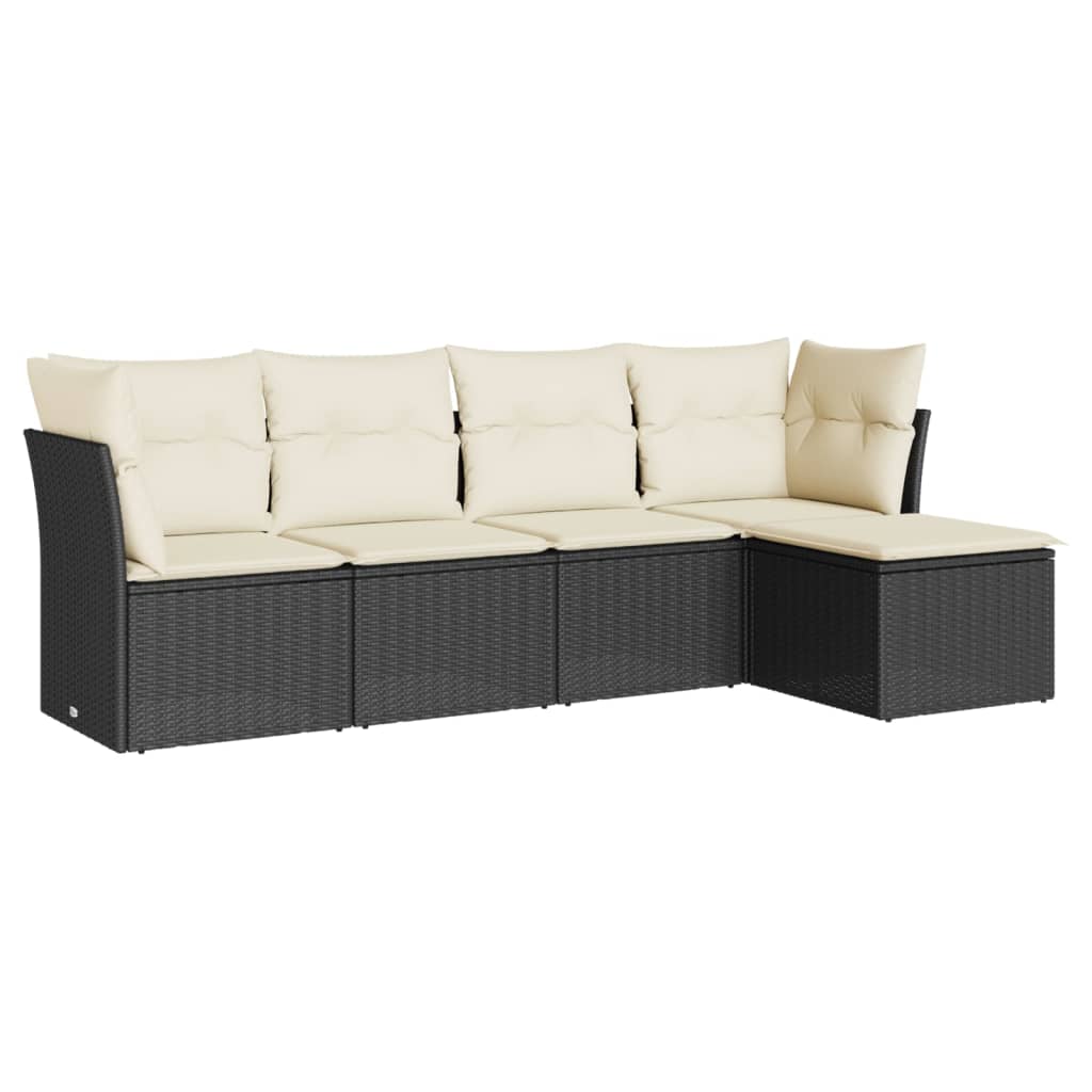 Salon de jardin 5 pcs avec coussins noir résine tressée