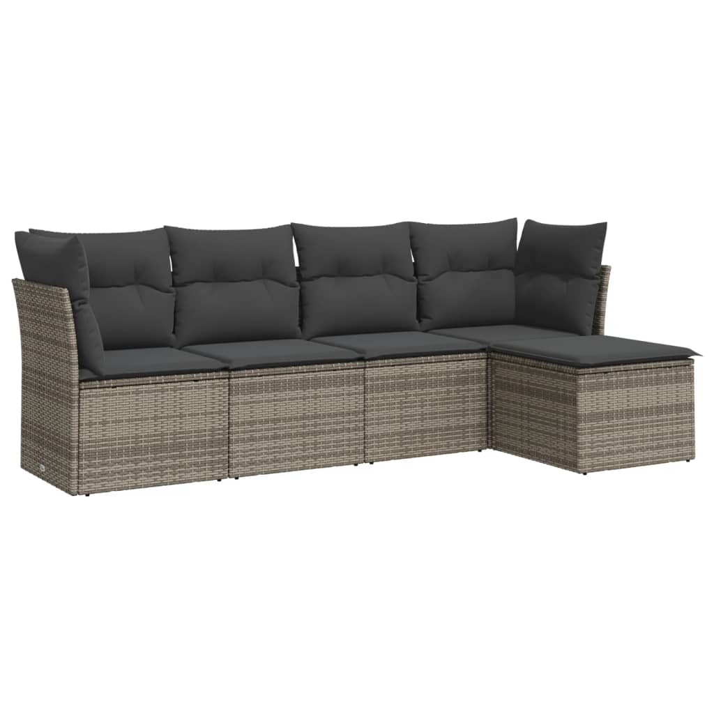 Salon de jardin 5 pcs avec coussins gris résine tressée