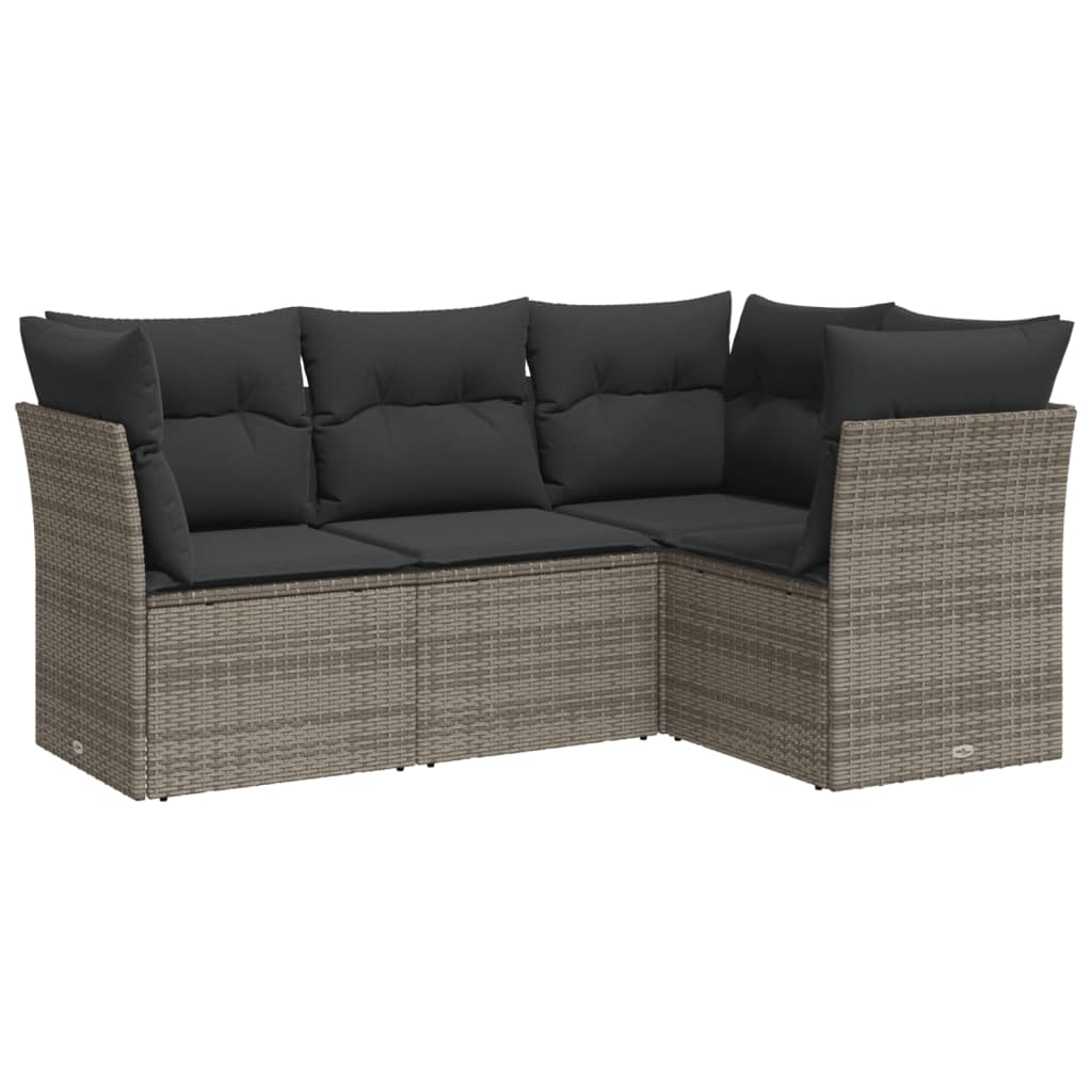 Salon de jardin 4 pcs avec coussins gris résine tressée
