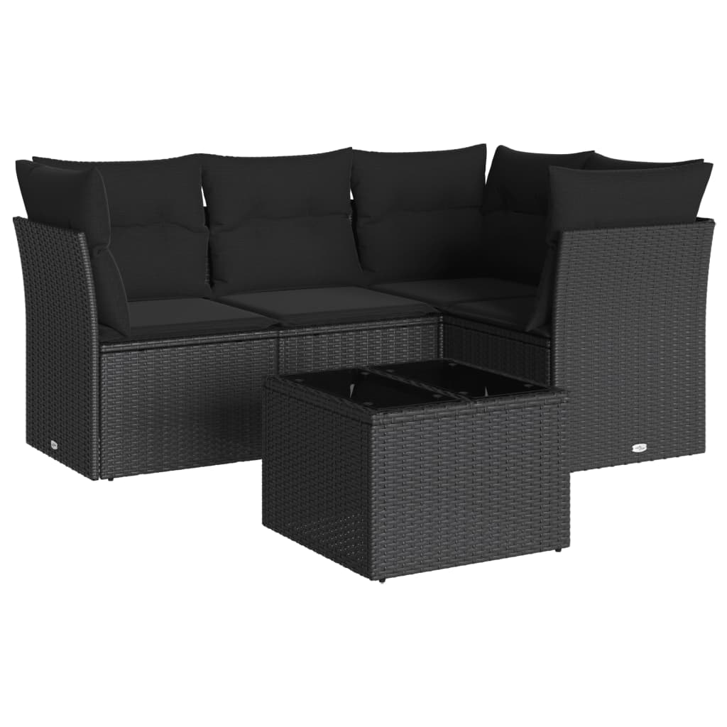 Salon de jardin 5 pcs avec coussins noir résine tressée