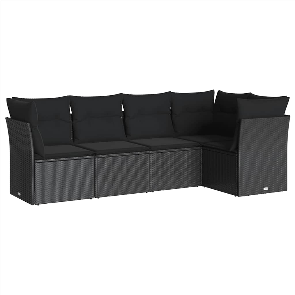 Salon de jardin 5 pcs avec coussins noir résine tressée