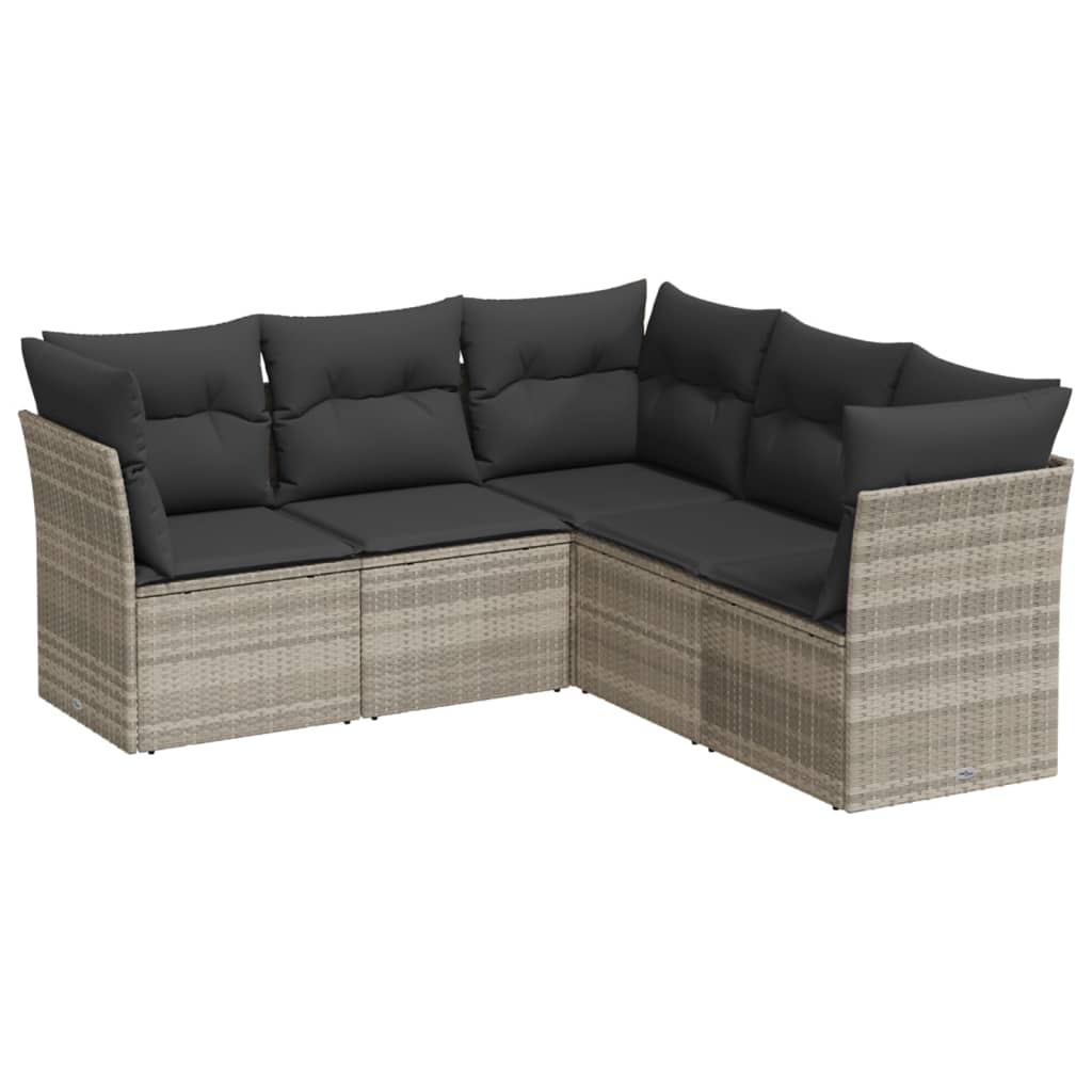 Salon de jardin 5 pcs avec coussins gris clair résine tressée