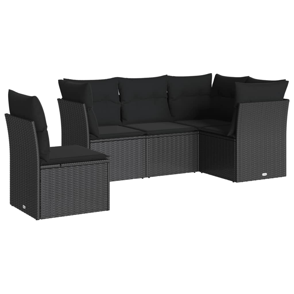 Salon de jardin 5 pcs avec coussins noir résine tressée