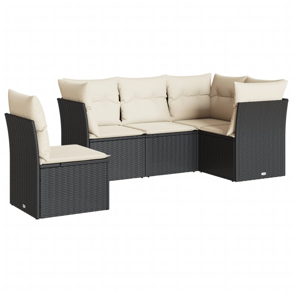Salon de jardin 5 pcs avec coussins noir résine tressée