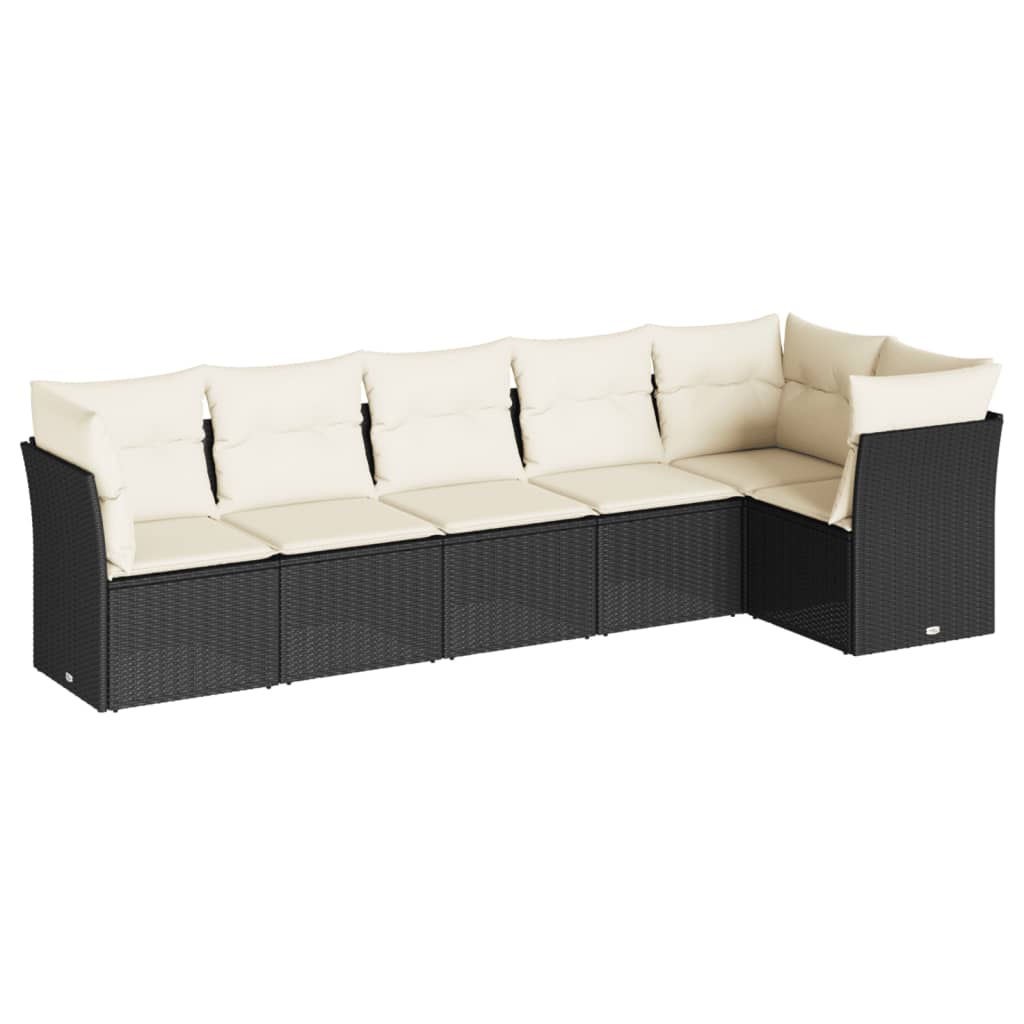 Salon de jardin 6 pcs avec coussins noir résine tressée