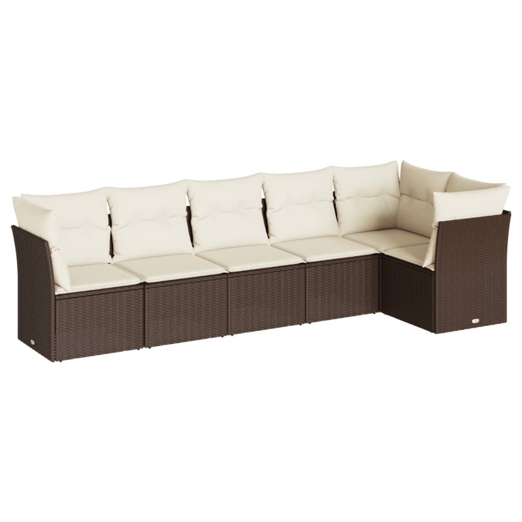 Salon de jardin avec coussins 6 pcs marron résine tressée