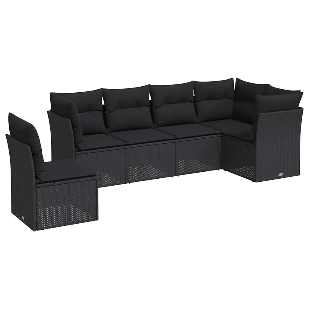 Salon de jardin 6 pcs avec coussins noir résine tressée