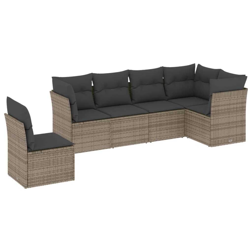 Salon de jardin 6 pcs avec coussins gris résine tressée