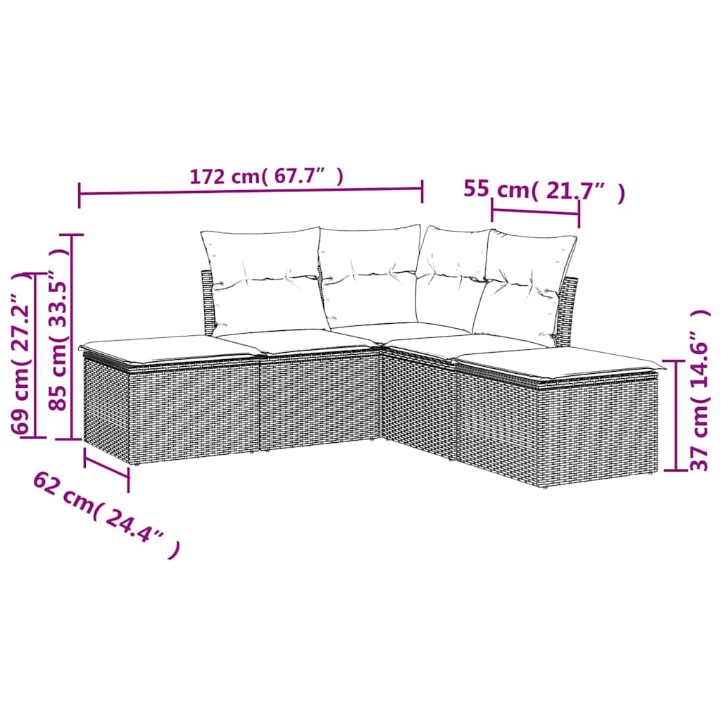 Salon de jardin 5 pcs avec coussins noir résine tressée