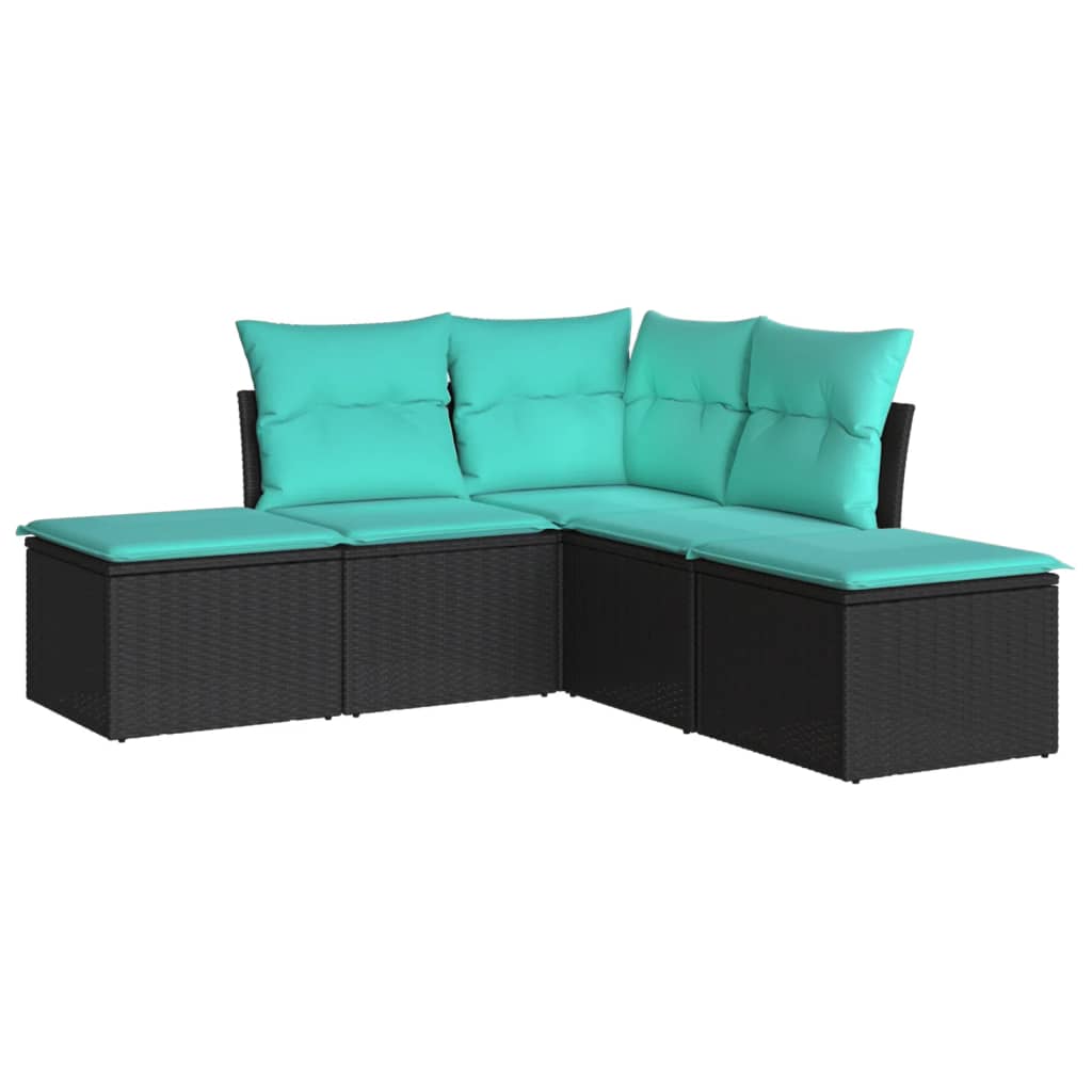 Salon de jardin 5 pcs avec coussins noir résine tressée