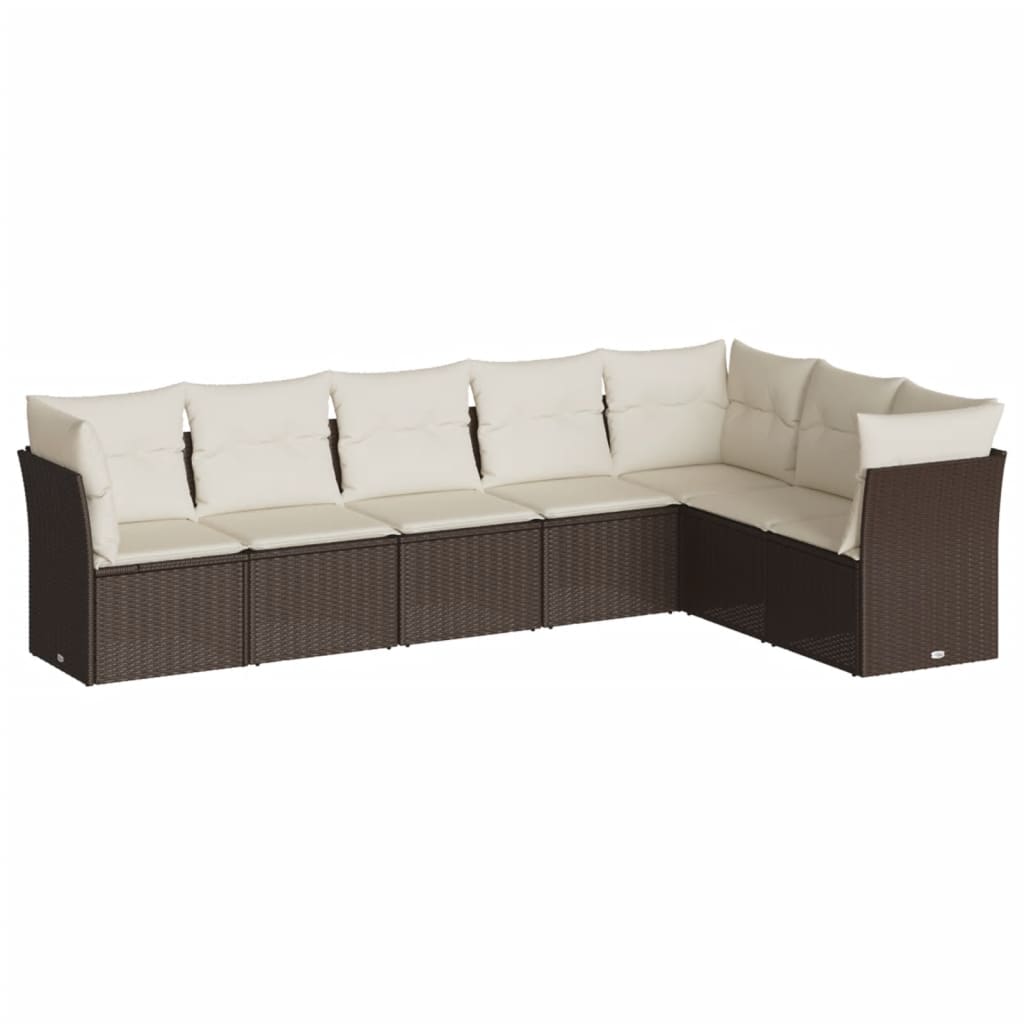 Salon de jardin avec coussins 7 pcs marron résine tressée