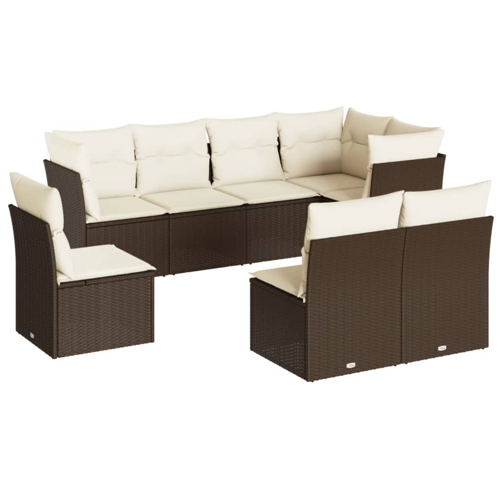 Salon de jardin 8 pcs avec coussins marron résine tressée